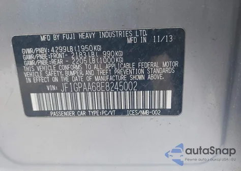 2014 Subaru Impreza 2.0I из США, поврежденный, VIN JF1GPAA68E8245002